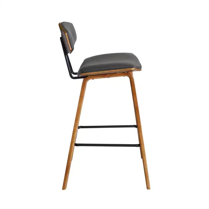 Tabouret de bar Fox mi-siècle de 28,5 po en similicuir avec bois brossé