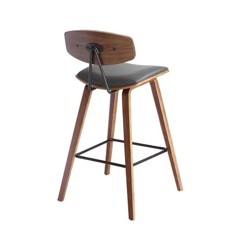 Tabouret de bar Fox mi-siècle de 28,5 po en similicuir avec bois brossé