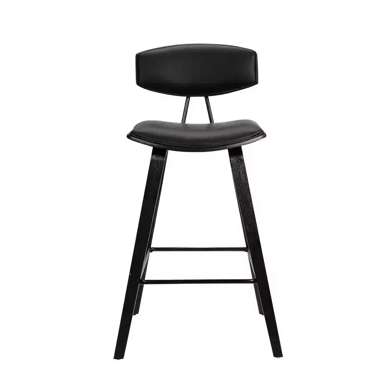 Tabouret de bar Fox mi-siècle de 28,5 po en similicuir avec bois brossé