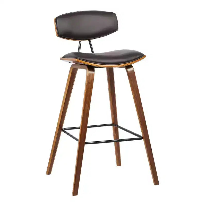 Tabouret de bar Fox mi-siècle de 28,5 po en similicuir avec bois brossé