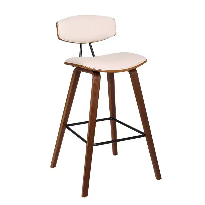 Tabouret de bar Fox mi-siècle de 28,5 po en similicuir avec bois brossé