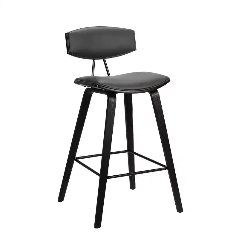 Tabouret de bar Fox mi-siècle de 28,5 po en similicuir avec bois brossé