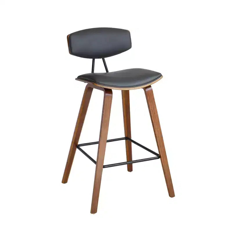 Tabouret de bar Fox mi-siècle de 28,5 po en similicuir avec bois brossé