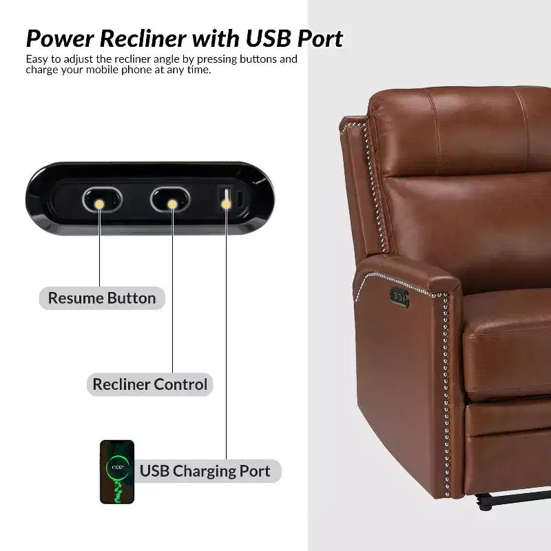 Fauteuil inclinable électrique en cuir véritable