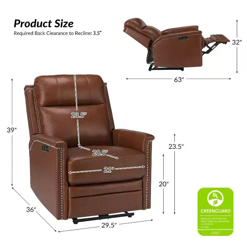 Fauteuil inclinable électrique en cuir véritable