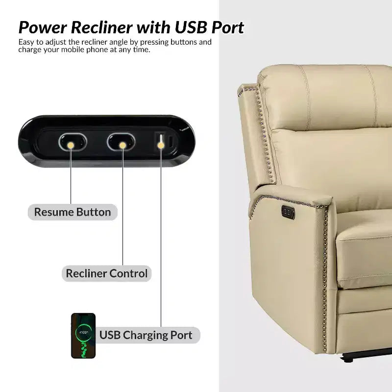 Fauteuil inclinable électrique en cuir véritable