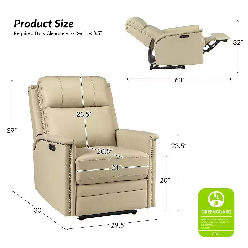 Fauteuil inclinable électrique en cuir véritable