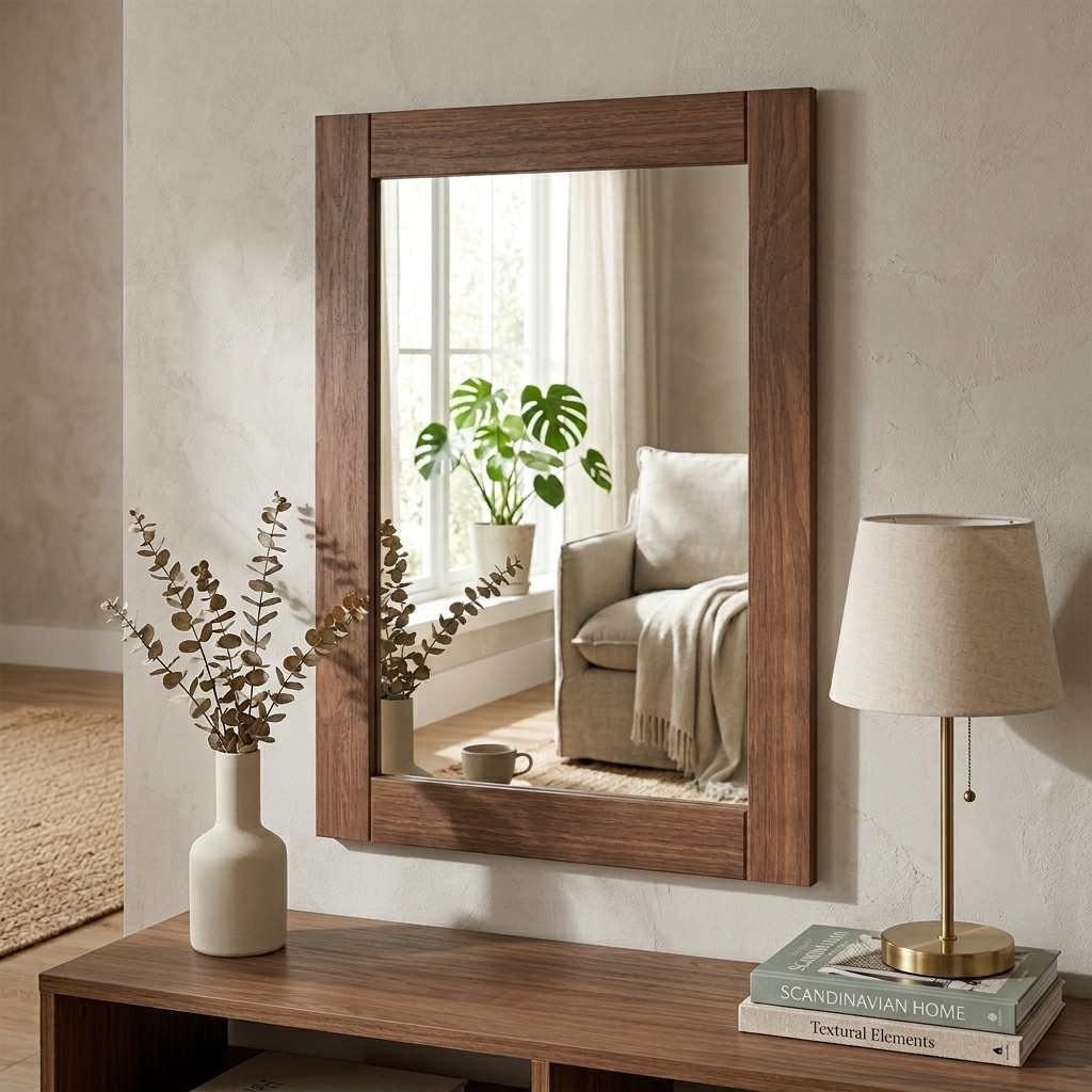 Miroir de commode Royal Hampton, cadre rectangulaire, bois de pin brésilien d'acajou